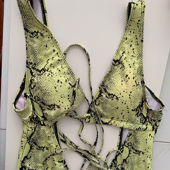 green snakeskin bathing suit